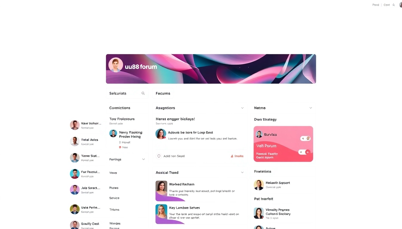 Engaging 3D illustration of a vibrant online community on https://uu88.forum, featuring discussion boards, user icons, and vibrant colors, highlighting active user interaction and digital connection.