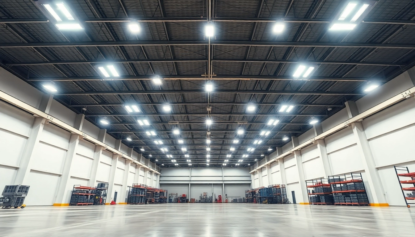 Innenansicht einer Industriehalle mit moderner LED-Beleuchtung