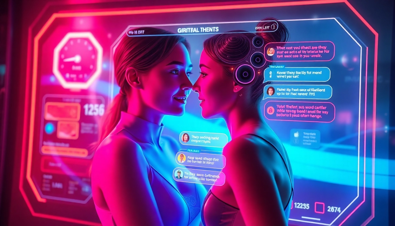 AI girlfriend app interface showing a realistic virtual partner engaging in a vivid, unfiltered NSFW chat on a high-tech screen for 2025 users.