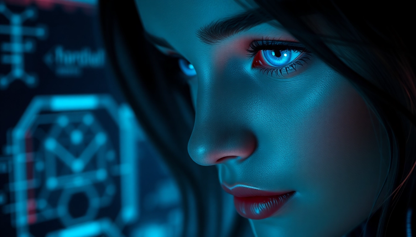 AI girlfriend engagement featuring a realistic digital woman with expressive eyes and a friendly smile, emphasizing emotional connection and modern AI tech for screen reader accessibility.