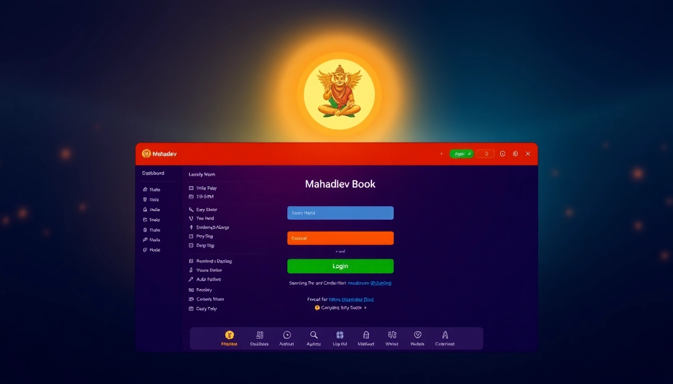 Secure Mahadev book login interface with Indian-themed colors and betting icons for easy access