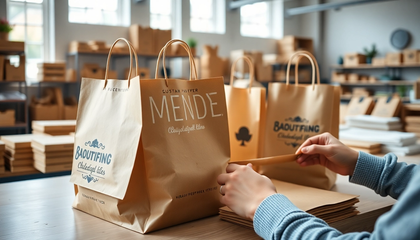 High-quality kraft paper bag being filled for eco-friendly packaging, emphasizing the
