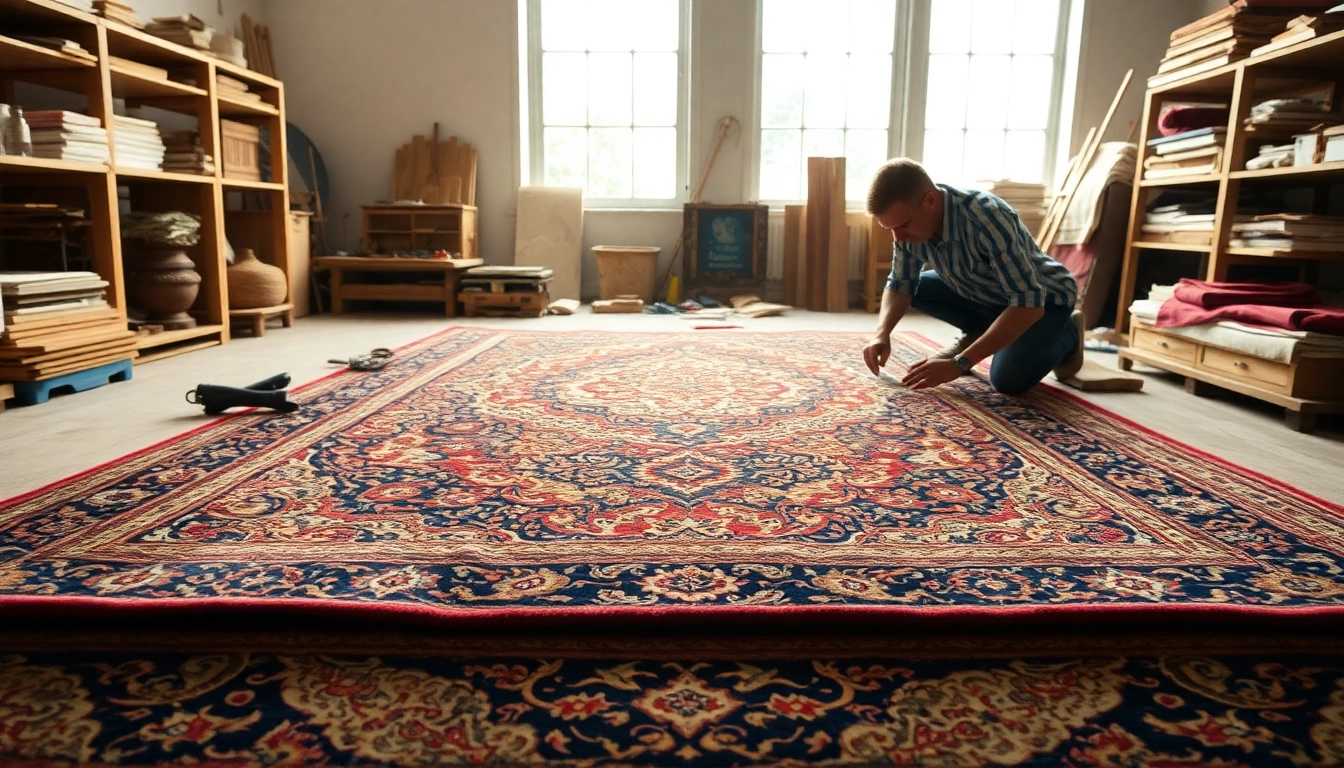 Expert Restauro Tappeti milano in progress showcasing detailed craftsmanship and restoration
