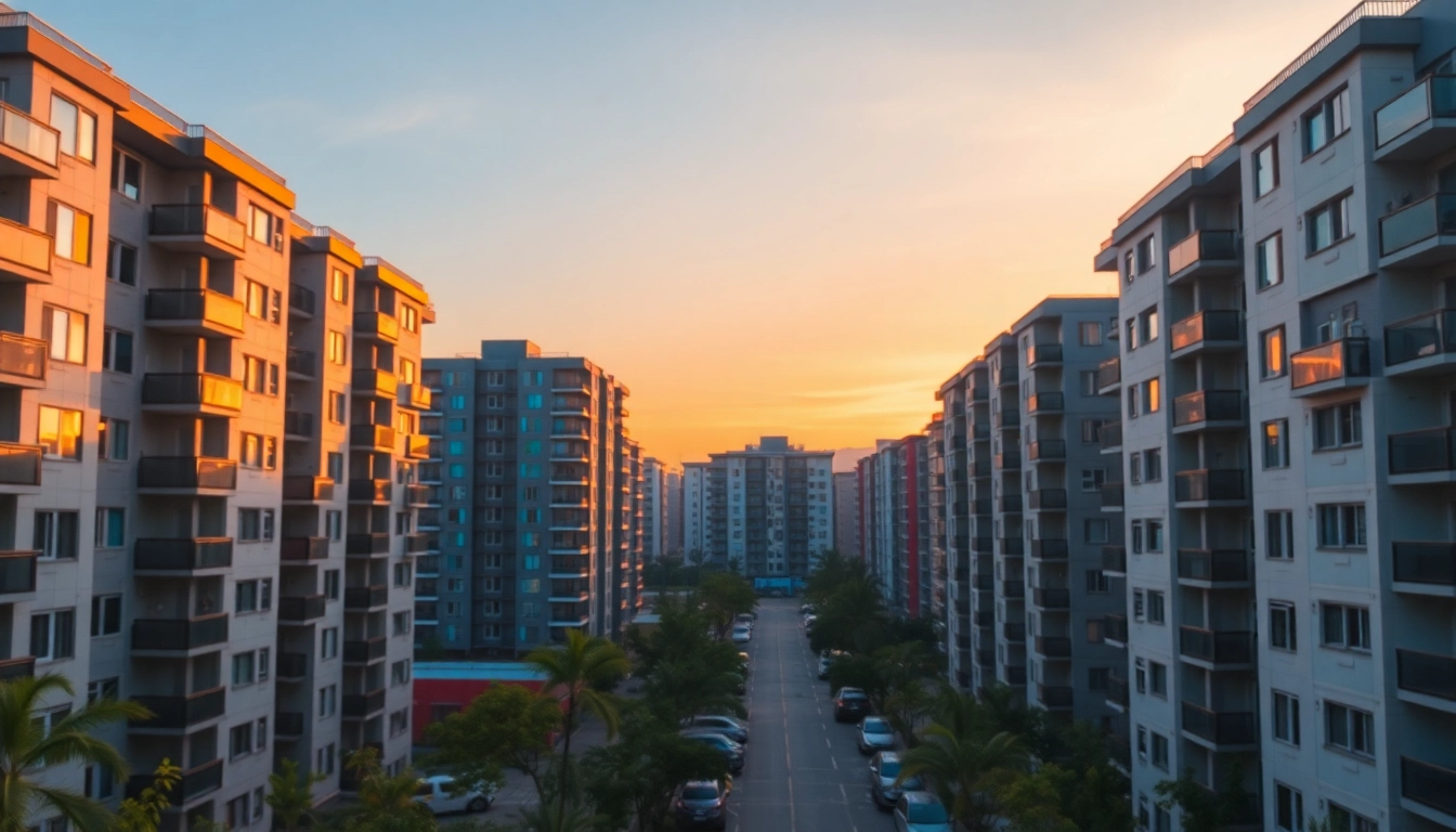 News Portal for Residential Property showcases skyline with apartments and houses in a vibrant