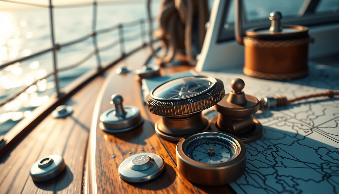 Professional sailor performing Boots Versegelung with precise navigation tools on boat deck to