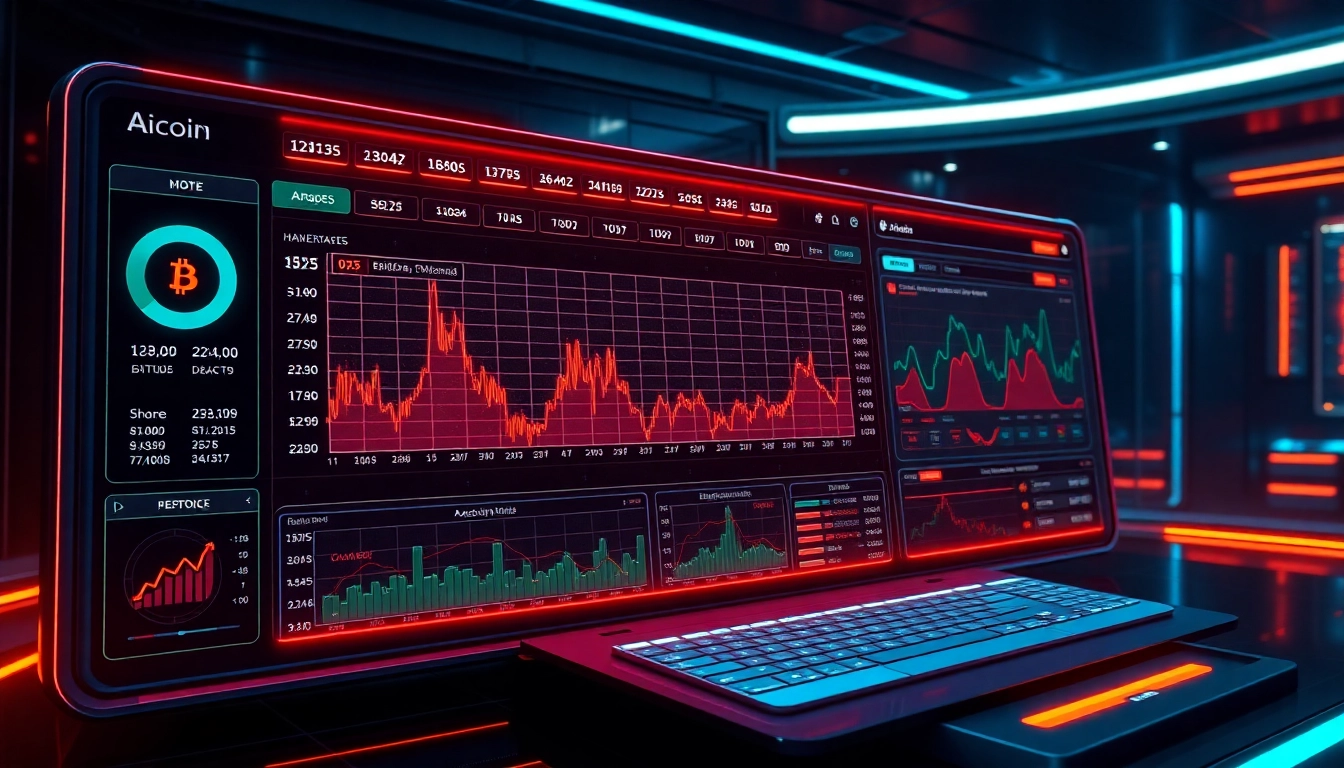 Modern AICoin trading dashboard showing live charts, market analysis, and digital assets